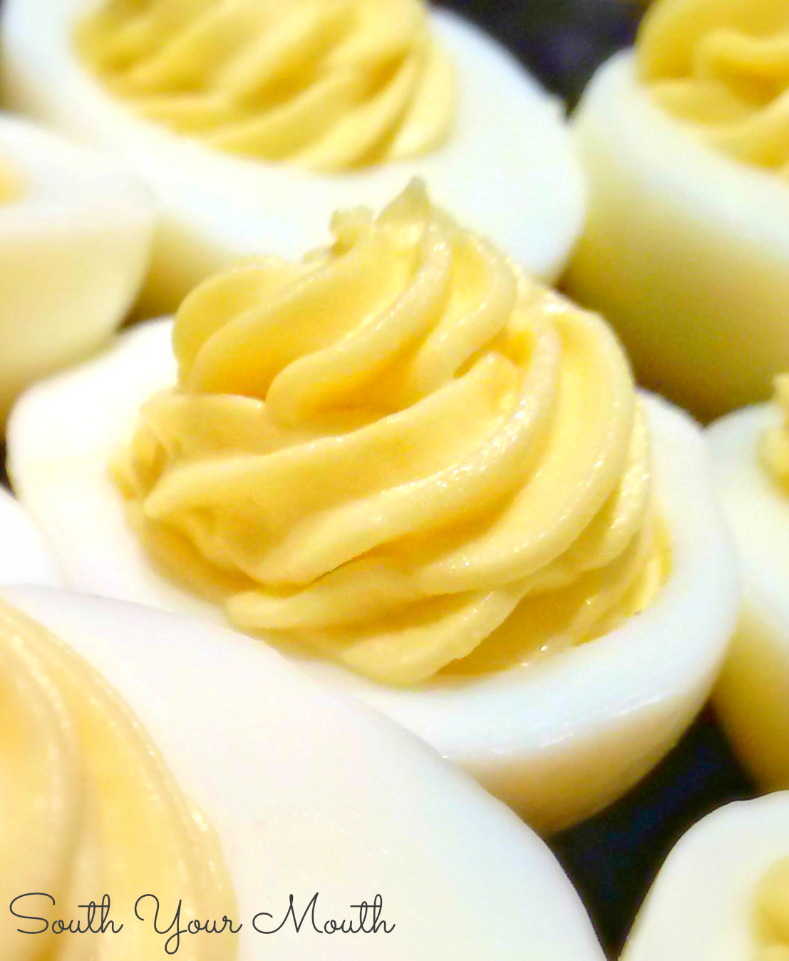 What is a simple recipe for deviled eggs using mustard?